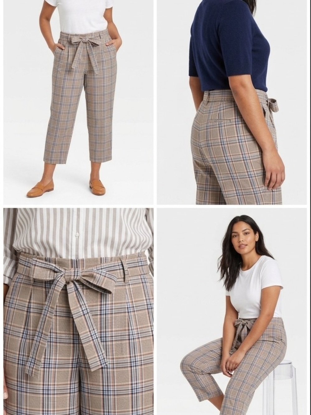 a new day Plaid Ankle Pants / Trousers with Tie Belt. Size 12
